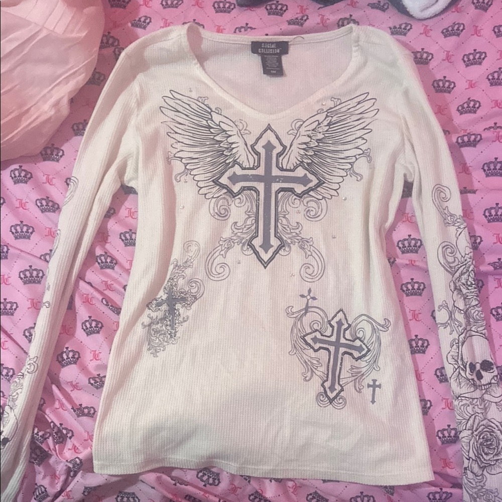 Ed Hardy White Long Sleeve Graphic Top